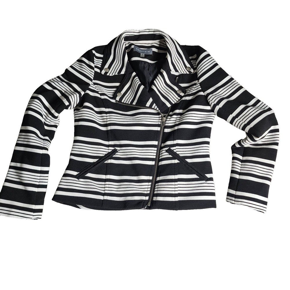 Bagatelle Black & White Striped Zip Front Moto Women's Jacket Size S
